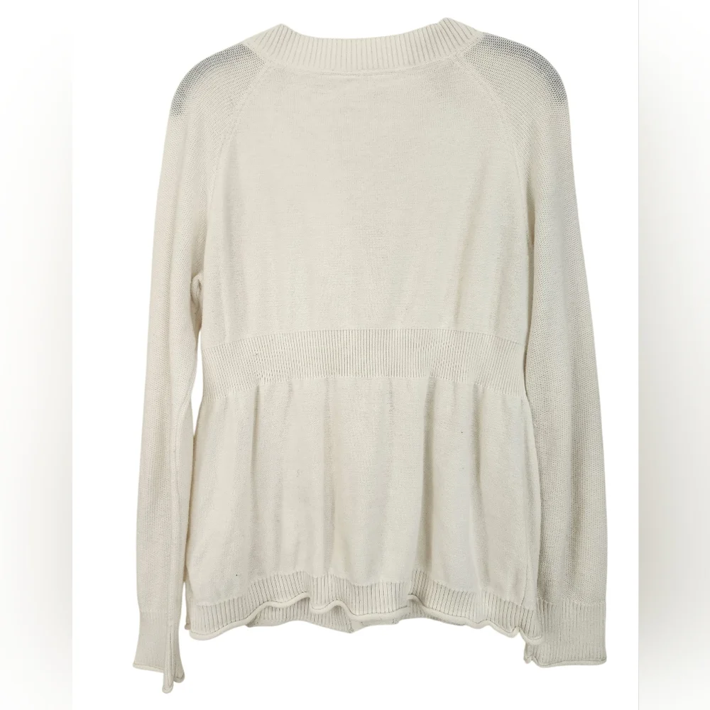 DKNY embellished ruffled collar V-neck peplum cardigan, size L